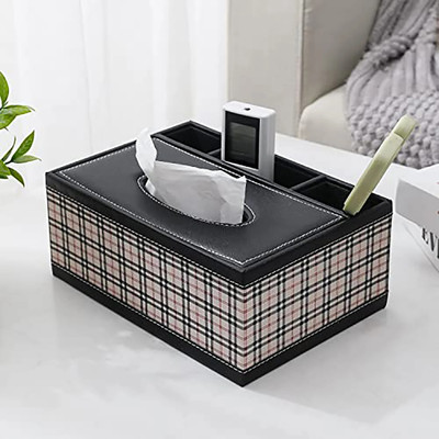 HOKiPO Faux Leather Tissue Storage Box with Compartment (D2-AR4086), Vehicle Tissue Dispenser(Multicolor)