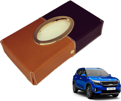 MOCKHE Chrom-Black-Tan Tisue Box Leatherete-244 Vehicle Tissue Dispenser(Black, Grey)