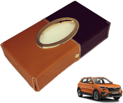 MOCKHE Chrom-Black-Tan Tisue Box Leatherete-246 Vehicle Tissue Dispenser(Black, Grey)