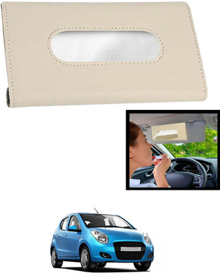 MATIES Universal Leatherite Rectangle Beige Tissue Box For Car/office/Home-24 Vehicle Tissue Dispenser(Beige)