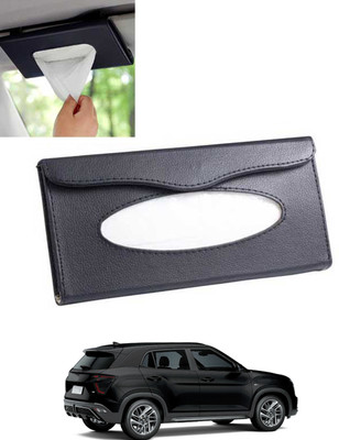 MSNP Universal Leatherite Rectangle Black Tissue Box For Car/office/Home-72 Vehicle Tissue Dispenser(Black)