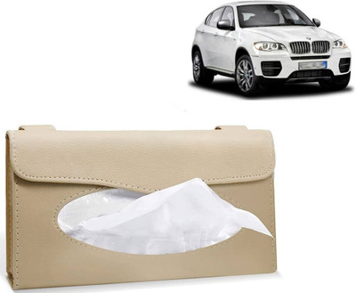 Selifaur BT40-Car Sun Visor Tissue Box Holder PU Leather Paper Napkin Organizer Hanging Vehicle Tissue Dispenser(Beige)