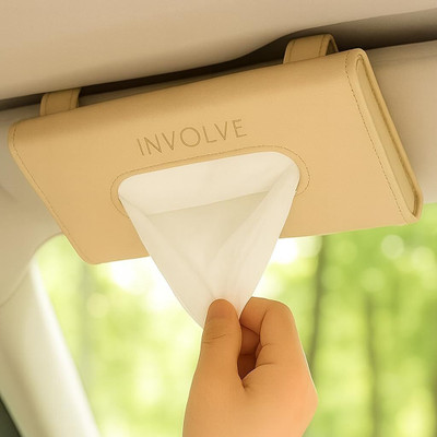 Involve Car Visor Leather Tissue Holder | Sun Visor | Tissue Box Paper Napkin Holder | Vehicle Tissue Dispenser(Beige)