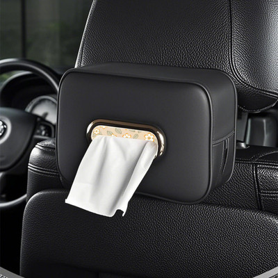 Zibuyu Black Car Tissue Box Case with Strap and Zipper Refillable Vehicle Tissue Dispenser(Black)