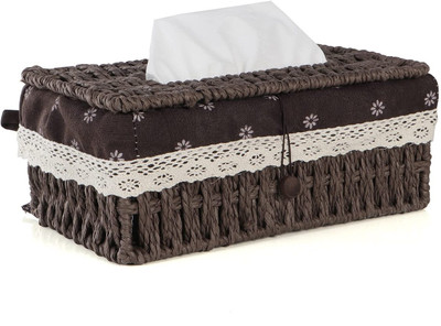 HOKiPO Handwoven Eco-Friendly Paper Weave Tissue Paper Holder (BR-AR3897), Vehicle Tissue Dispenser(Brown)