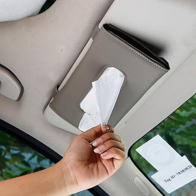 Robustt Reusable Tissue Box for Car | PU Leather | Adjustable Strap | Versatile Design Vehicle Tissue Dispenser(Grey)