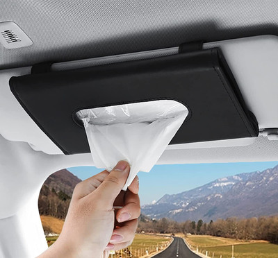 Campark Car Visor Tissue Holder, Car Napkin Paper Holder PU Leather, Mask Holder Vehicle Tissue Dispenser(Black)