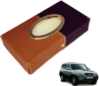 MOCKHE Chrom-Black-Tan Tisue Box Leatherete-268 Vehicle Tissue Dispenser(Black, Grey)