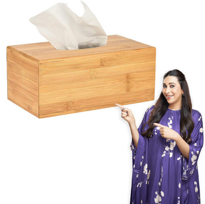 HOKiPO Bamboo Wooden Tissue Paper Holder Box (AR2931), Vehicle Tissue Dispenser(Beige)