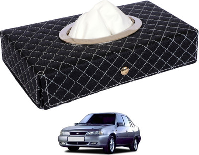 MOCKHE Cross-Black Tissue Box Leatherette-387 Vehicle Tissue Dispenser(Black)