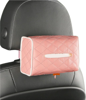 Augen Pu Leather Tissue Box Holder Rectangular Dispenser for Car Home Office Pink Vehicle Tissue Dispenser(Pink)