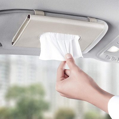 CARTMAN Car Visor Tissue Box Multifunctional Car Tissue Holder PU Leather Backseat Vehicle Tissue Dispenser(Beige)