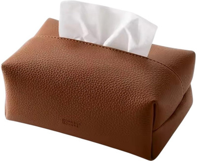 Augen PU Leather Tissue Box Holder | Modern Rectangular Tissue Organizer Vehicle Tissue Dispenser(Brown)