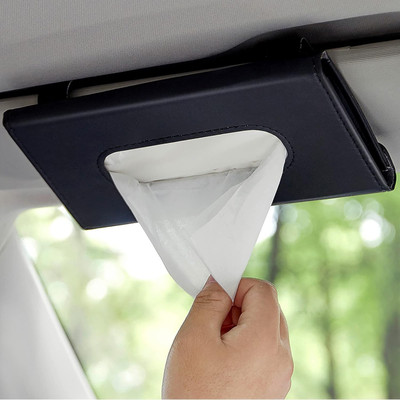 SCALEBEE Leather Car Tissue Holder, Sun Visor Napkin Holder, Car Visor Tissue Holder Vehicle Tissue Dispenser(Black)