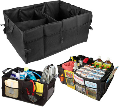 Feeling mall Car Trunk Organizer(53x43x27-cm) Multi Compartments Collapsible Portable Car Trunk Organizer(Black)