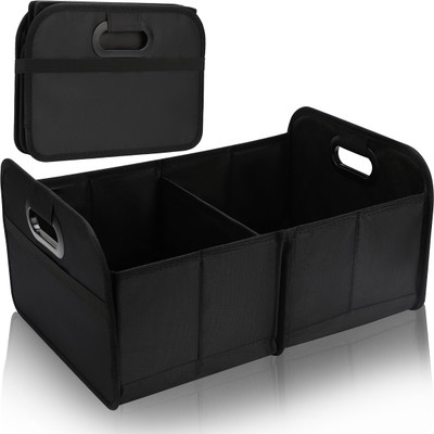 STHIRA Foldable Dual Compartment Car Organizer With Handle Trunk Organizer(Black)
