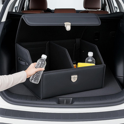 Litenyx Car Trunk Organizer with 2 Compartments Car Trunk Box for Storage(medium, Black) Trunk Organizer(Black)