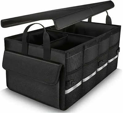 VGmax Car Trunk Storage Box with Lid Foldable Trunk Organizer(Black)