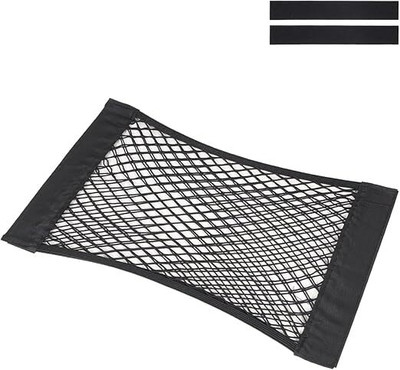 FLOSTRAIN Elastic Mesh Net Pocket with Sticker/ Adhesive Storage Pocket for Wall Trunk Organizer(Black)