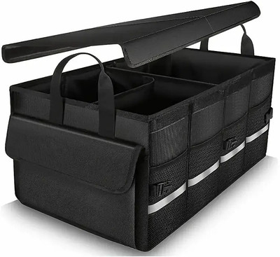AADGEX Car Trunk Storage Box with Lid Foldable Car Storage Box Large Capacity Trunk Organizer(Black)