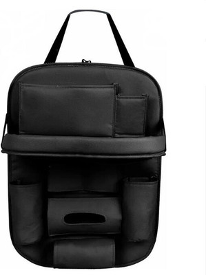 SarvoTeleweb Leather Car Back Seat Organizer with Foldable Table Tray Storage pocket Trunk Organizer(Black)