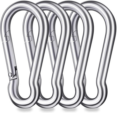 LEPRO Snap Hook Lock, Snap Hook for Rope, 10mm Stainless Steel Spring(10mm Pack of 4) Locking Carabiner(Silver)