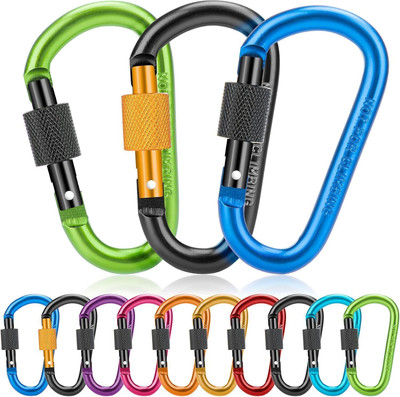 SERPLEX D Shape Screwgate Locking Carabiner Clip 10 Pack Lightweight Heavy Duty Locking Carabiner(Multicolor)