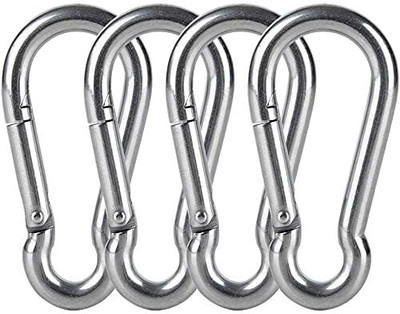 Vaquita Heavy Duty 8MM- 304 Stainless Steel Snap Hook for Hiking, Lock Camping Set of 4 Locking Carabiner(Silver)