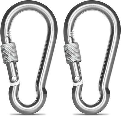 Erza Fitness M8x80mm Heavy Duty Safety Lock Cable Attachment 2PC Locking Carabiner(Silver)