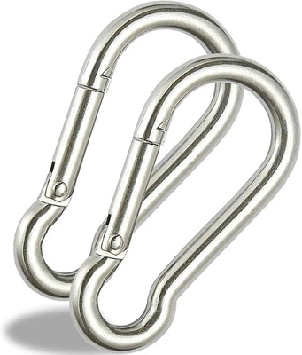 SAIFPRO Safety Lock Snap Hook for Rope, (Stainless Steel M6- 2pcs) Spring Snap Hook Locking Carabiner(Silver)