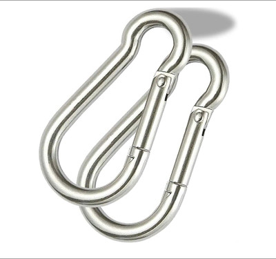 SAIFPRO Safety Lock Snap Hook for Rope, (Stainless Steel M10- 4pcs) Spring Snap Hook Locking Carabiner(Silver)