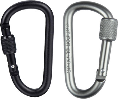 StealODeal Sliver Aluminium D Shaped Hook(Combo of 2) Locking Carabiner(Silver, Black)