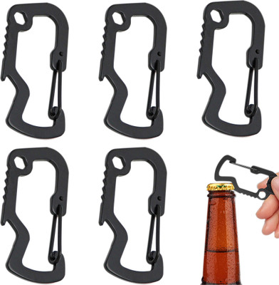 HASTHIP Bushcraft Key Chain Bottle Opener Carabiner Hooks for Camping Hiking Backpacking Carabiner(Black)