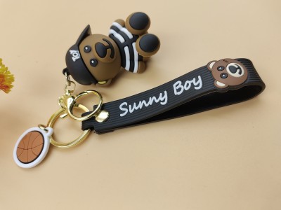 Preili's Black Teddy Sunny Boy Keychain Metal Keyring Key Chain(Black)