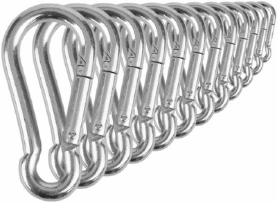 Fitcozi Stainless Steel Carabiner Spring Snap Clip Link Hooks. Load Rating. 12 Packs Locking Carabiner(Silver)