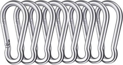 Vaquita Heavy Duty 8MM- 304 Stainless Steel Snap Hook for Hiking, Lock Camping Set of 8 Locking Carabiner(Silver)