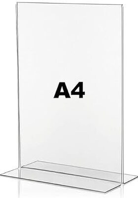 Porpoise A4 Size Acrylic Sign Holder T Shape Portrait Style Display Stand Card Display Stand(15 cm Wide)