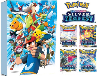 Bestie Toys Pokemons Sword&Shield Silver Tempest 4 Booster Pack With 208 Cards Holding album(Multicolor)
