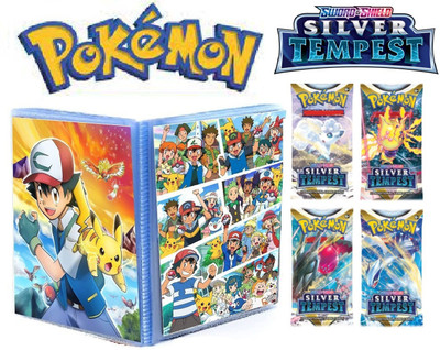 Bestie Toys Pokemon Sword&Shield Silver Tempest 4 Booster Pack With 50 Cards Holding album(Multicolor)