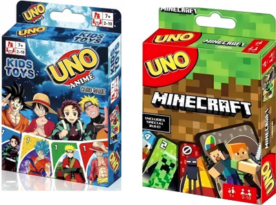 WOYR Preimum Quality UNO Anime and UNO Minecraft Playing Cards Game(Blue, Green)