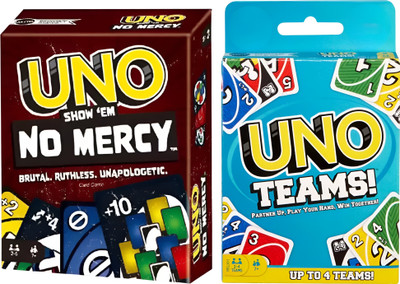 WOYR UNO No Mercy and UNO Teams Playing Card Game|Uno Card Game Combo(Pack of 2)(Red, Blue)