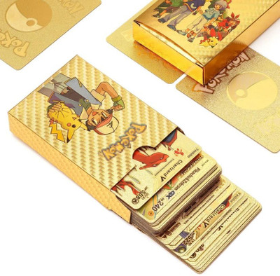 Mannat Waterproof 55pcs Pokemon Golden Card Box V Series Vmax Gx Playing Rare Series(Golden)