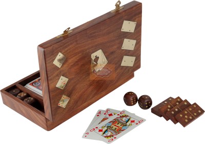 Shriji Crafts Box with 5 Dice & 28 Dominoes Tiles Game Case Holder with Playing Card(Brown)