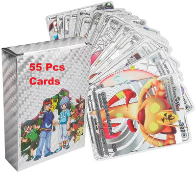 Funkey Playing Cards 55pcs Pokemon Silver Card Box V Series Vmax Gx Cards(Silver)