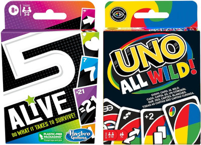 TMA ENTERPRISE UNO All Wild + 5 Alive Card Game Combo(Multicolor)