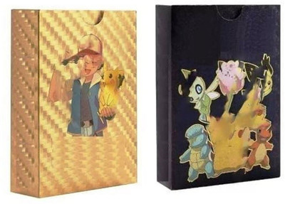 Gift Collection Set Of 2 Waterproof 55pcs Each Pokemon Card Box V Series Vmax GX Playing(Golden, Black)