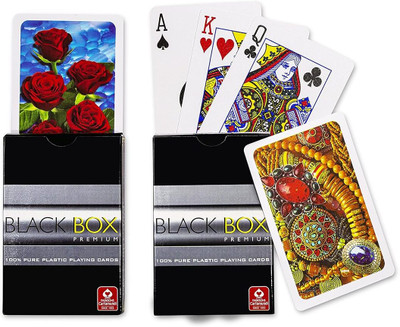 Black Box Premium Plastic Playing Cards with Case Bridge Size (Set of 4) Waterproof.(Multicolor)