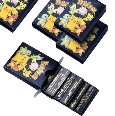 BIGWHEEL Pokemon Cards 55 Pcs Waterproof Foil TCG Deck Box V Series Vmax Gx Playing Cards(Black)