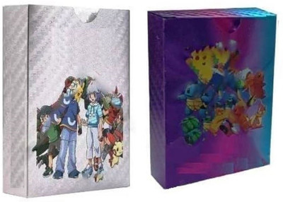Gift Collection Waterproof 55pcs Each Pokemon Card Box V Series Vmax GX Playing Pack Of 2(Silver, Rainbow)