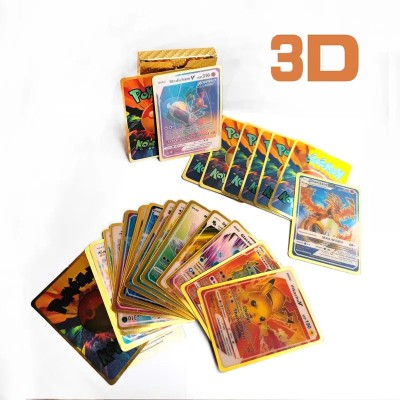 SALPITOYS 55 PCS Pokemon Cards New Look 3D View Playing Card For Kid's VMAX EX(MULTI COLORS)